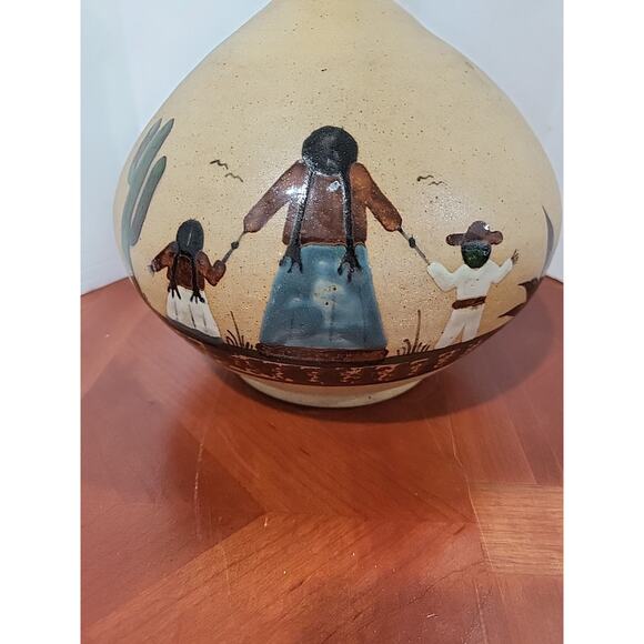 Vintage Vase Tonala Sandstone Mexican Folk Art 11"x8" Pottery Signed - Picture 7 of 10